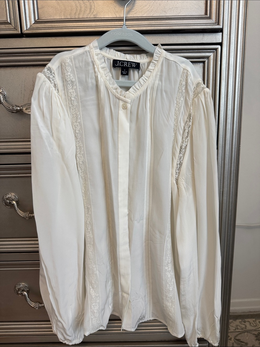 J. Crew Women's Cream Lace-Trim Ruffled Collar Blouse